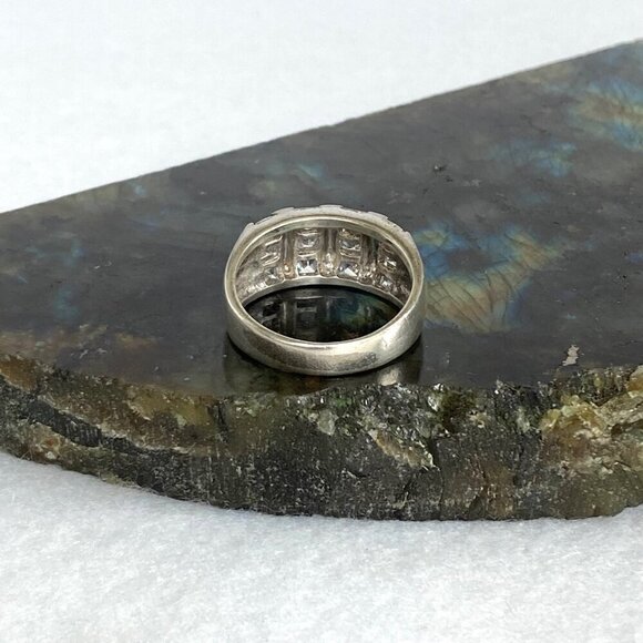 Brushed Sterling Silver 925 Channel Set Cubic Zirconia 4 Row Wide Band Ring Sz 7 - Picture 6 of 16